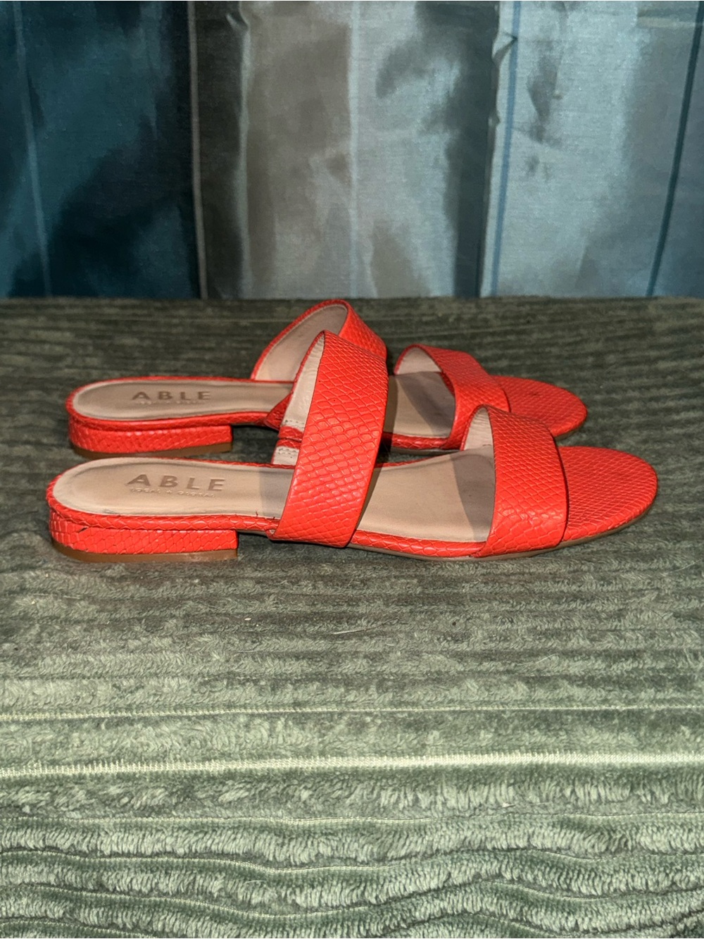 ABLE Orange Double Strap Slide Sandals